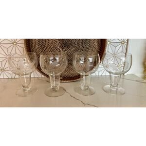 Vintage Floral-Etched Wine or‎ Beer Glasses with Hollow Footing - Set of 4